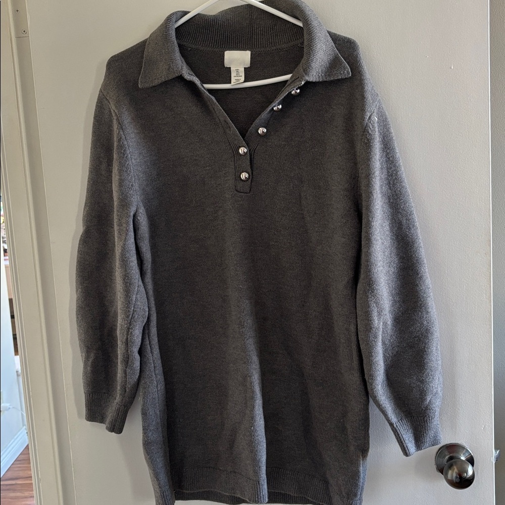 Gray Collared Sweater with Button Details